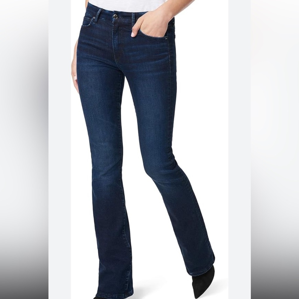 Joe’s Jeans Icon Muse Dark Wash Mid-Rise Bootcut Denim Raw Hem, 30x33.5